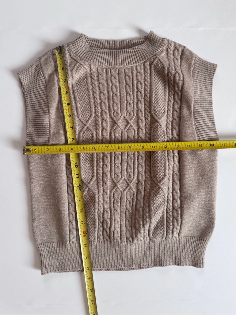 Cyrus Cable Knit Sleeveless Vest in Taupe Beige,Size Small - Picture 4 of 7